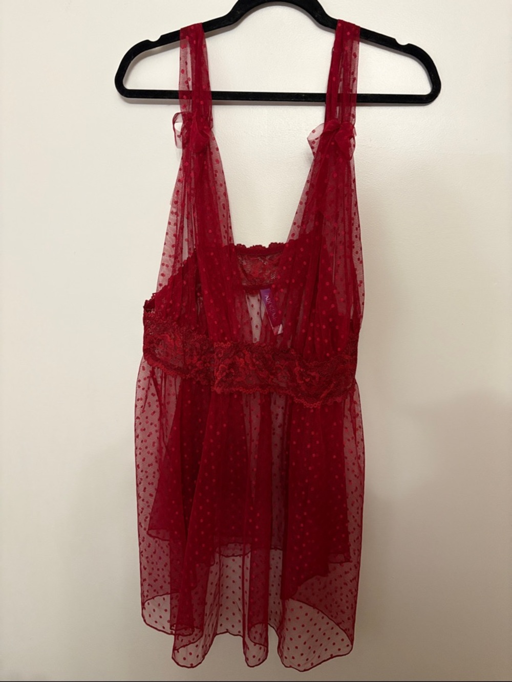 Adore Me Burgundy Red Sheer Polka Dot Lace Chemise